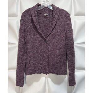 J Jill Sz XS Purple WOOL ALPACA Marled Knit Shawl Neck Sweater Cardigan Womens